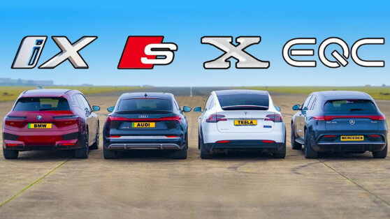 Блогер устроил драг-заезд электрокаров Tesla, Audi, BMW и Mercedes