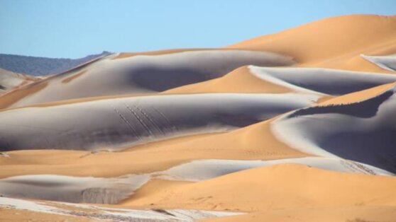 Пустыню Сахара засыпало снегом