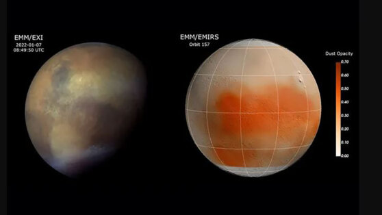 Зонд ОАЭ прислал снимки гигантской пылевой бури на Марсе