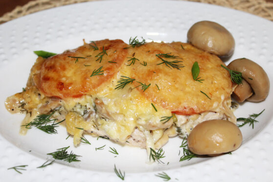 Рецепт куриной грудки с шампиньонами и сыром Рецепт куриной грудки с шампиньонами и сыром