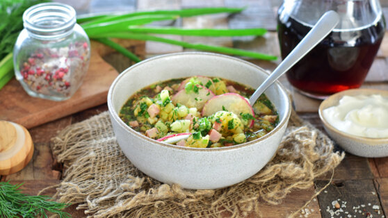 Рецепт постной окрошки на квасе с грибами