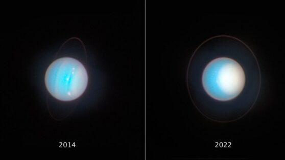Hubble запечатлел большое белое пятно, растущее на северном полюсе Урана