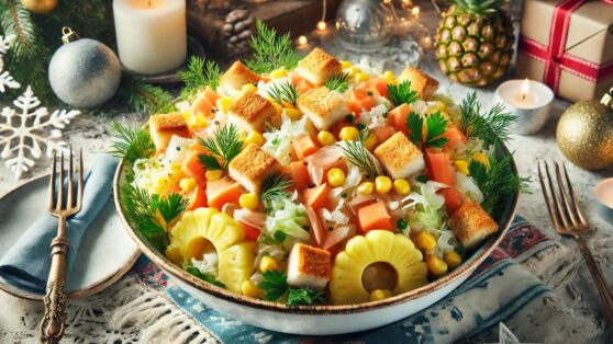 Вкусный Новый год: неожиданный салат из ананасов с рыбой Вкусный Новый год: неожиданный салат из ананасов с рыбой
